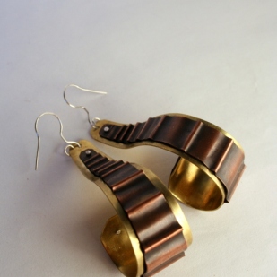 Copper Ridges earrings; copper, brass