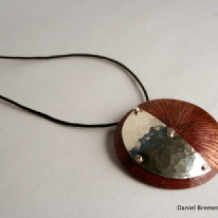 Sun moon pendant; copper, sterling silver