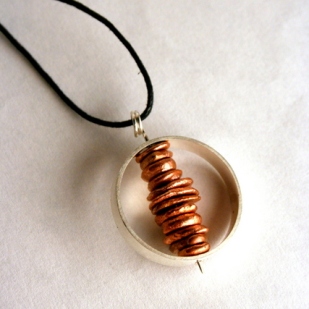 Copper stack pendant; copper, sterling silver