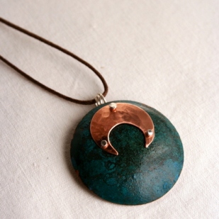 Eclipse pendant; copper, sterling silver